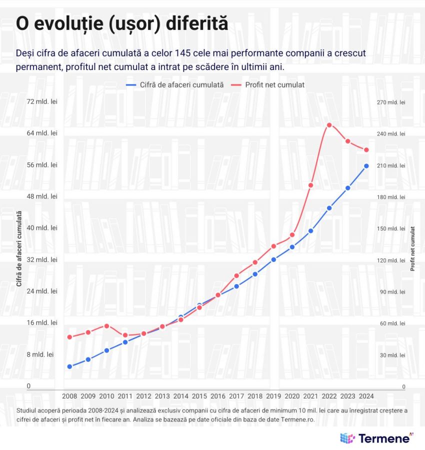 Analiză Termene.ro: Doar una dintre 5.500 de companii în România (145 în total) a reuşit performanţa de a creşte în fiecare an din 2008 până în 2024